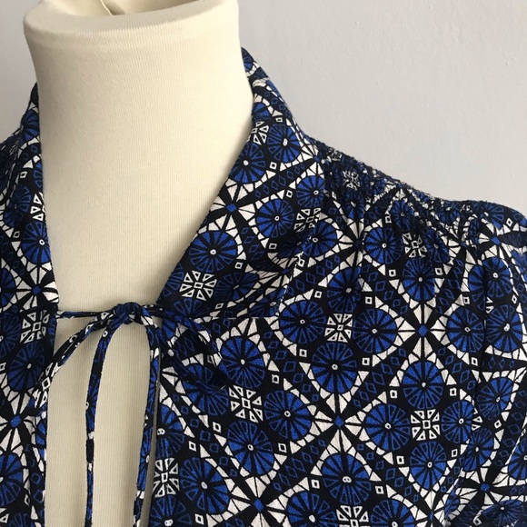 Free People Blue Mini Skater Tie Neck Dress 2 - Picture 3 of 4